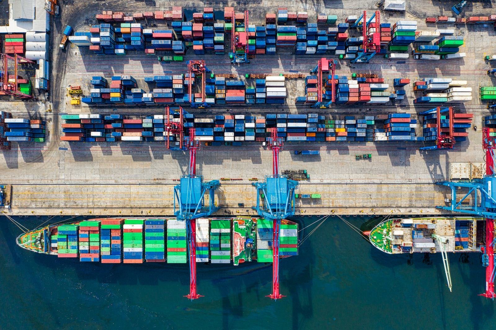 Aerial view of a container yard