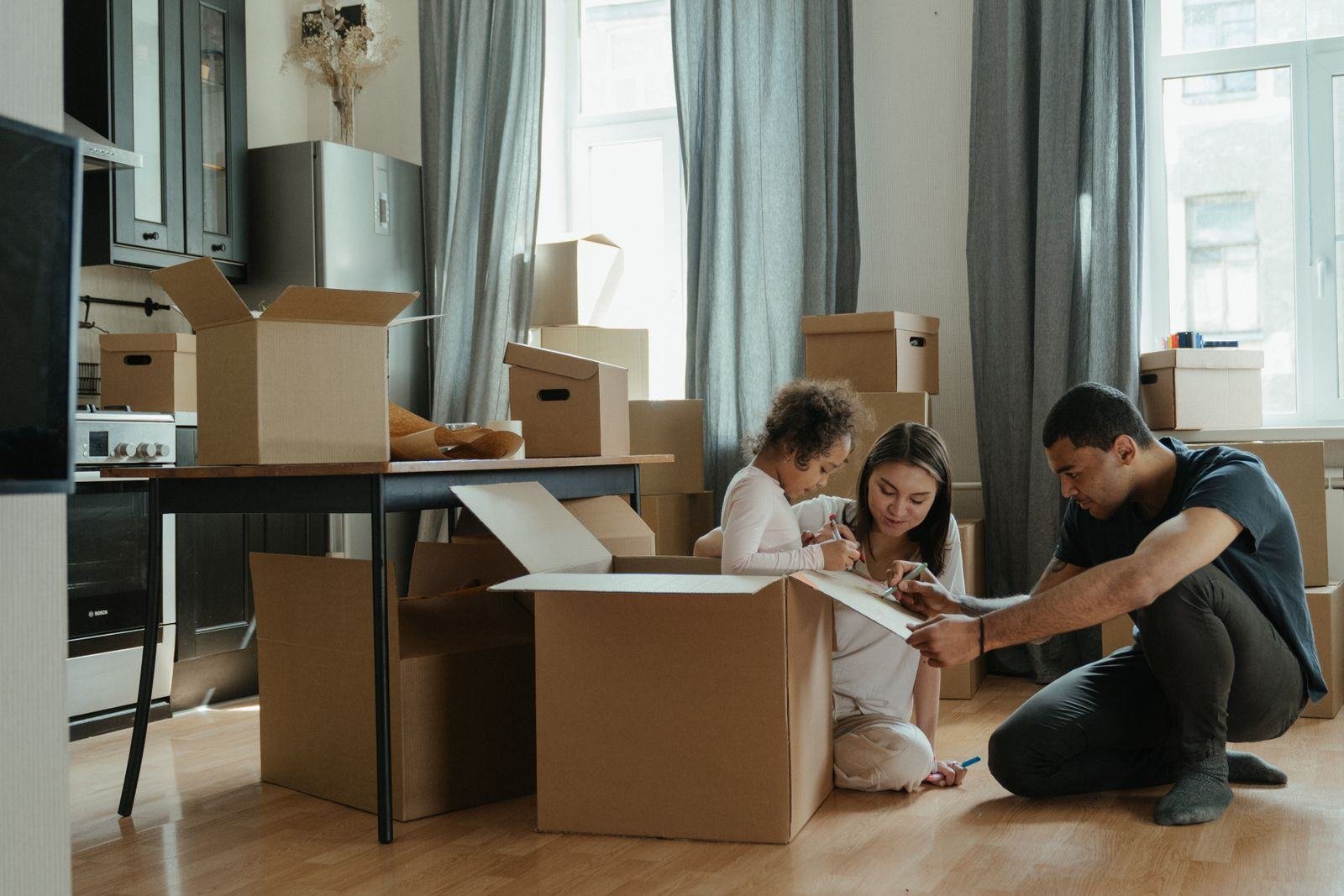 Family unboxing a delivered shipment