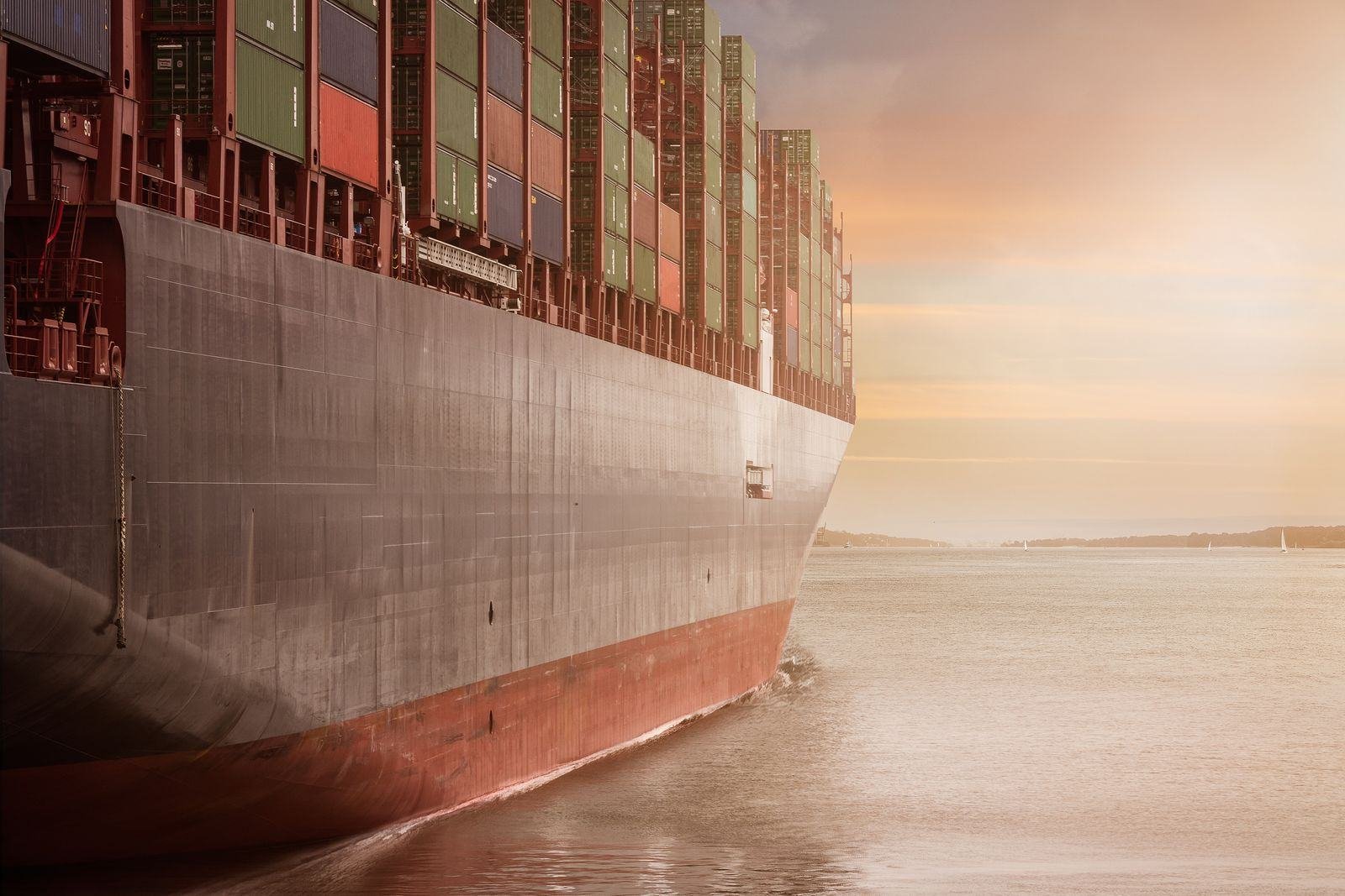 Container vessel at sunset