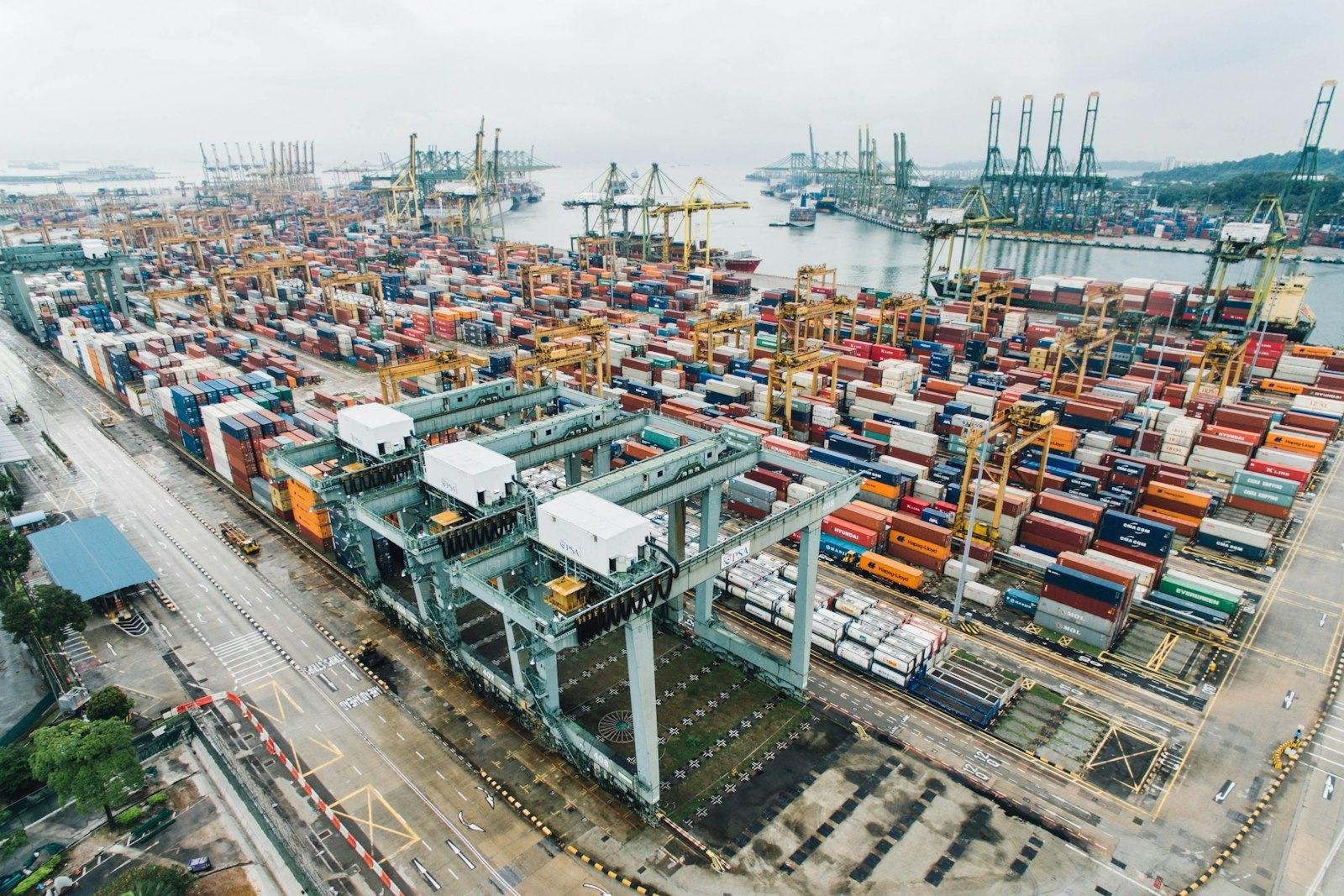 Aerial view of a container terminal