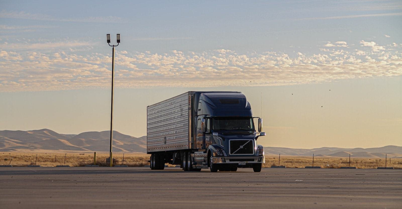 Freight truck crossing open country