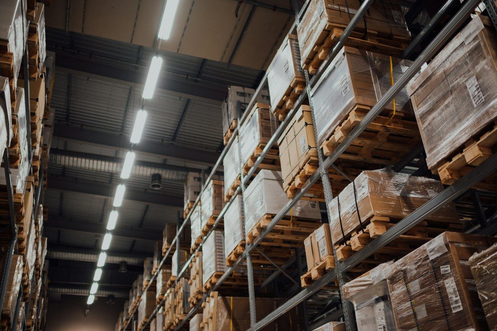 Tall warehouse racking full of cargo